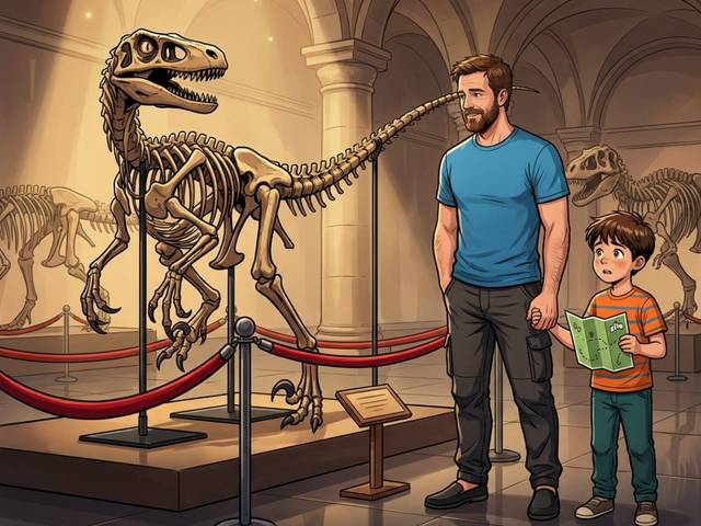 Una ilustración de Álvaro y los Dinosaurios del Museo