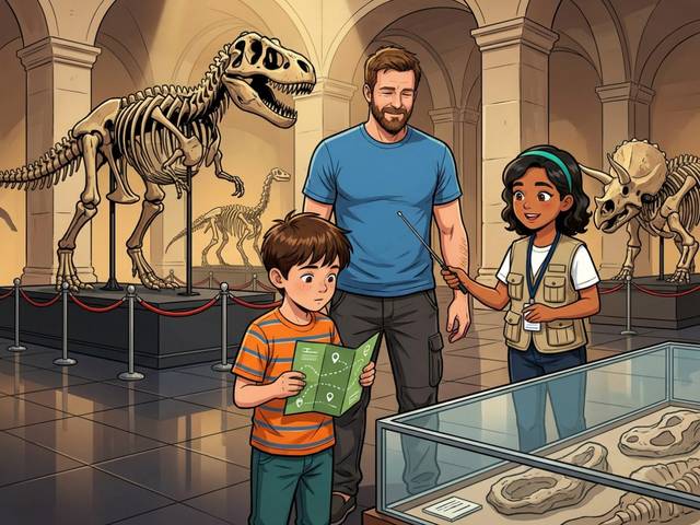 Una ilustración de Álvaro y los Dinosaurios del Museo