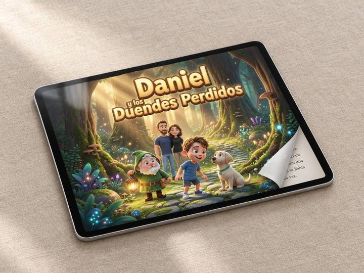 Portada del cuento personalizado en una tablet